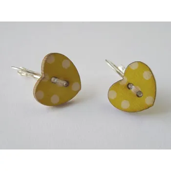 Náušnice Dřevěné náušnice - Srdíčka - žlutá