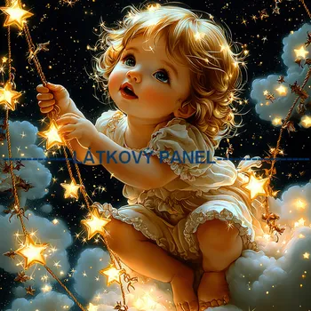 Látkový panel - Děti a hvězdy - DZ-234 Velikost: 35x35cm, Materiál: Teplákovina nepočesaná