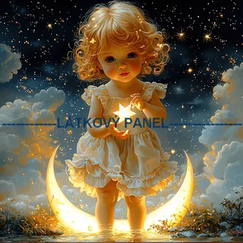 Látkový panel - Děti a hvězdy - DZ-221 Velikost: 15x15cm, Materiál: Teplákovina nepočesaná