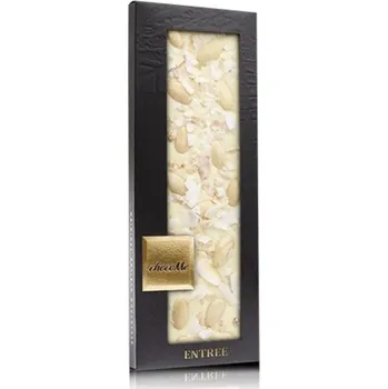 Čokoláda ChocoMe - bílá čokoláda zdobená mandlemi, kokosovými plátky a krystalickými okvětními lístky jasmínu