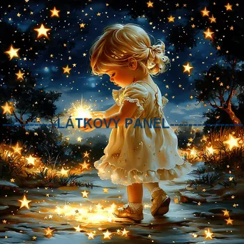 Látkový panel - Děti a hvězdy - DZ-216 Velikost: 20x20cm, Materiál: Mikroplyš