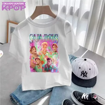 Dívčí tričko KPop Demon Hunters (Lovkyně démonů) KPop Demon Hunters dětské tričko s potiskem - Saja Boys (různé barvy) Barva: bílá (13), Velikost: 100