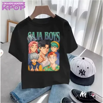 Dívčí tričko KPop Demon Hunters (Lovkyně démonů) KPop Demon Hunters dětské tričko s potiskem - Saja Boys (různé barvy) Barva: černá (8), Velikost: 100