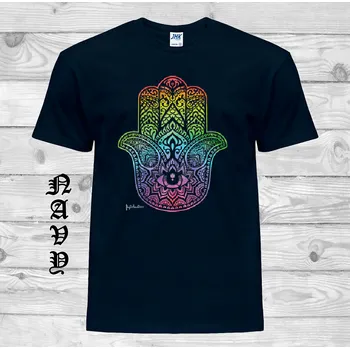 Pánské tričko levne-bavlnene-tricko-potisk-hamsa Barva: Navy - tmavě modrá, velikost: L