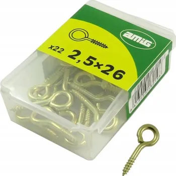 Vrták Hák s očkem do dřeva 2,5x26mm, očko 5,5mm, mosazný, 22 ks