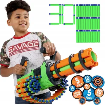 Dětská zbraň PUŠKA DART ZONE AUTOMATICKÝ MINIGUN V-TWIN SADA + ŠIPKY A KONFETY NERF