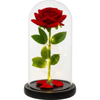 umělá květina STABILIZOVANÁ RŮŽE VE SKLE DVĚ Červené RŮŽE DÁREK