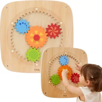 Dřevěná hračka viga dřevěná nástěnná tabule s barevnými ozubenými koly