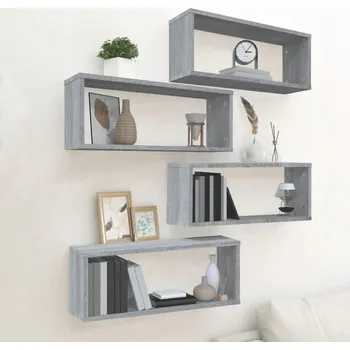 police Nástěnné police, 4 ks, šedý dub sonoma, 60x15x23 cm