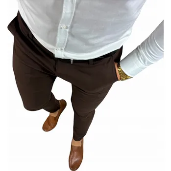 Dámské kalhoty Elegantní slim kalhoty hladké, hnědá/čokoládová barva DJ014 - W38