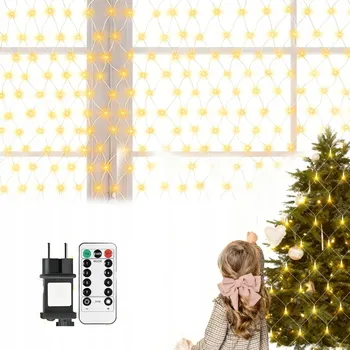 Vánoční dekorace 3x2m Světelná síť Vánoční LED světýlka Girlanda Závěs + Dálkové ovládání