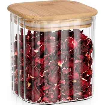 Dóza na potraviny Skleněná dóza s bambusovým víkem do kuchyně na potraviny, sypké produkty, vzduchotěsná 0,7 l