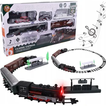 Vláček a vláčkodráha VELKÁ RETRO VLÁČKODRÁHA NA BATERIE, VLAK S TRAŤMI, ZVUKEM A SVĚTLEM – JEZDÍ