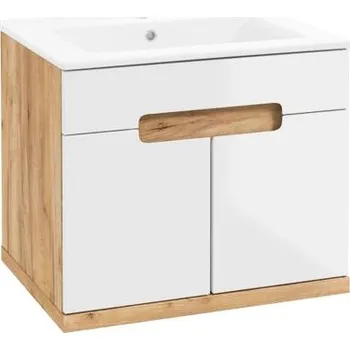 Koupelnový nábytek Závěsná koupelnová skříňka Deftrans dub craft bílý lesk s umyvadlem 50 cm