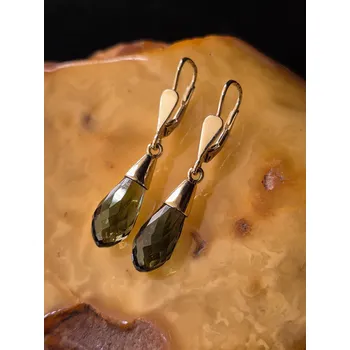 Náušnice Zlaté visací náušnice s vltavíny ve tvaru kapek P20 0146