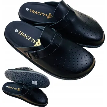 Dámské pantofle TRACZYK PROFILOVANÉ NAZOUVÁKY FUSBET Z PŘÍRODNÍ KŮŽE ČERNÉ Ortopedické vel. 35