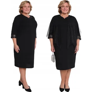 Dámské šaty Černé šaty s lesklým výstřihem, velikost 52