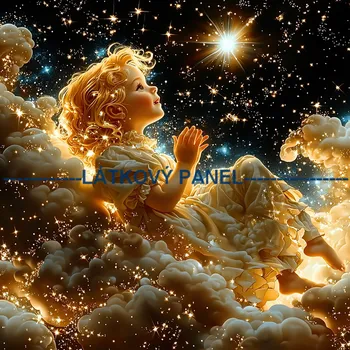 Látkový panel - Děti a hvězdy - DZ-220 Velikost: 25x25cm, Materiál: Bavlna