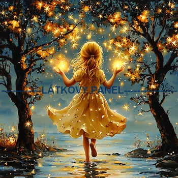 Látkový panel - Děti a hvězdy - DZ-215 Velikost: 40x40cm, Materiál: Úplet