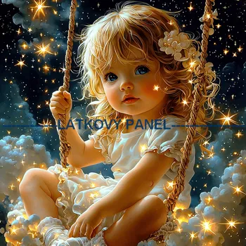 Látkový panel - Děti a hvězdy - DZ-223 Velikost: 25x25cm, Materiál: Kočárkovina