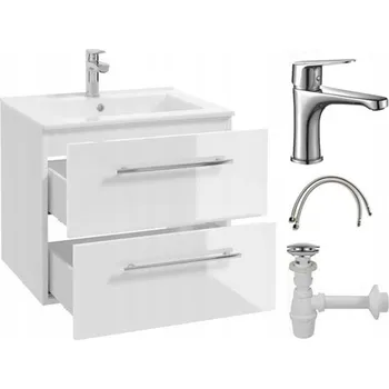 Koupelnový nábytek Závěsná koupelnová skříňka s umyvadlem, baterií a sifonem, bílá, 60x50 cm