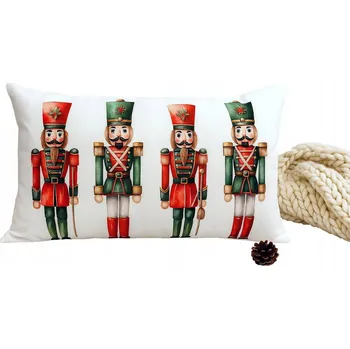 Povlak na dekorativní polštářek Povlak na polštář louskáček na ořechy bílý vánoční 30x50 velurový dekorativní