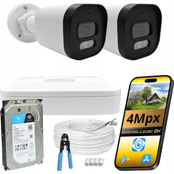 Bezpečnostní kamera Sada monitoringu 2x venkovní IP PoE kamera 4Mpx BAREVNĚ V NOCI s diskem