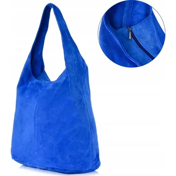 Beltimore modrá kožená kabelka typu vak z pravé kůže