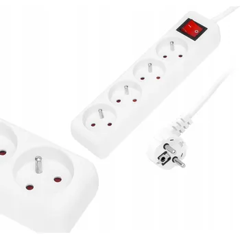 Napájecí kabel Zásuvková Lišta Čtyřzásuvková Prodlužovací Kabel s uzemněním, vypínačem a délkou 5 m, bílá