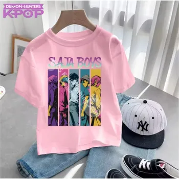 Dívčí tričko KPop Demon Hunters (Lovkyně démonů) KPop Demon Hunters dětské tričko s potiskem - Saja Boys Barva: růžová (16), Velikost: 100