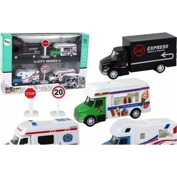 autíčko Karavan, Nákladní Auto, Sanitka, Zmrzlinářský Vůz s Frikčním Pohonem 1:87