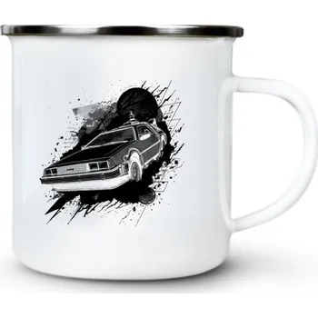 DeLorean: Návrat, černý tisk - Plechový hrnek VELKÝ 400ml (500 ml po okraj) - 400 ml