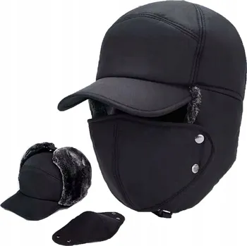 Čepice Teplá Zimní Čepice Ušanka s Kšiltem, Náušníky a Kožíšek, Ochrana Obličeje