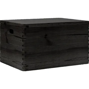Úložný box Dřevěná bedna s víkem a úchyty, masivní borovicové dřevo