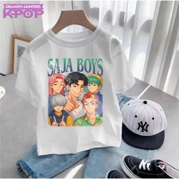 Dívčí tričko KPop Demon Hunters (Lovkyně démonů) KPop Demon Hunters dětské tričko s potiskem - Saja Boys (různé barvy) Barva: bílá (7), Velikost: 100
