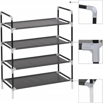 Botník VidaXL Stojan na boty se 4 policemi, kov a netkaná textilie, černý