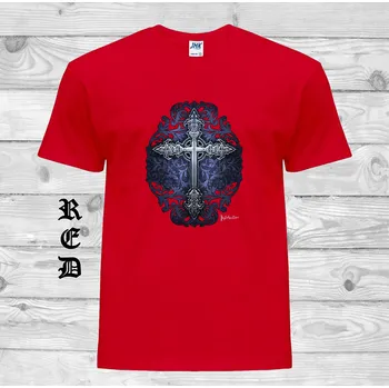 Pánské tričko levne-bavlnene-tricko-potisk-goticky-kriz Barva: Red - červená, velikost: XXL