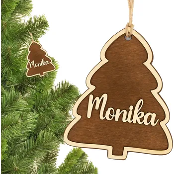 Vánoční dekorace VÁNOČNÍ KOULE DŘEVĚNÁ VÁNOČNÍ DEKORACE, PERSONALIZOVANÝ VÁNOČNÍ STROMEK SE JMÉNEM