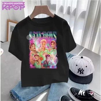 Dívčí tričko KPop Demon Hunters (Lovkyně démonů) KPop Demon Hunters dětské tričko s potiskem - Saja Boys (různé barvy) Barva: Černá (14), Velikost: 110