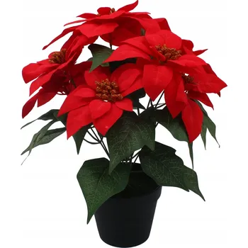 Vánoční dekorace UMĚLÝ KVĚT - VÁNOČNÍ HVĚZDA 35 CM V ČERNÉM KVĚTINÁČI