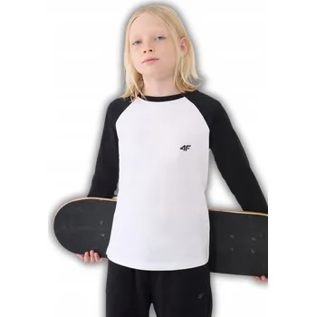 4F Chlapecké tričko s dlouhým rukávem, hladké - bílé, vel. VEL. 140 (9-10 let)
