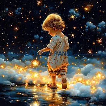 Látkový panel - Děti a hvězdy - DZ-236 Velikost: 25x25cm, Materiál: Bavlna