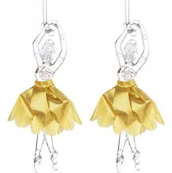 Vánoční dekorace Zlaté vánoční ozdoby BALETKA V ŠATECH Sada 2ks 14 cm Vánoční dekorace