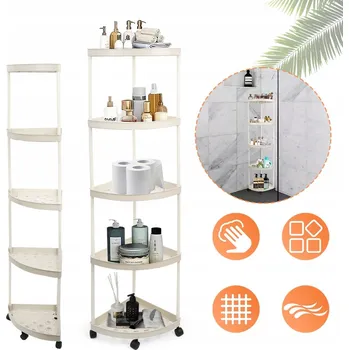 regál MOBILNÍ SKŘÍŇKA PÓŁKA NAROŻNA NA KOLEČKÁCH, REGÁL S 5 POLICEMI, VÝŠKA 110 CM