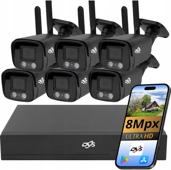 IP kamera SADA WIFI KAMER 6 BEZDRÁTOVÝCH KAMER ČERNÉ 4K 8Mpx DVS DOHLEDOVÁ SADA