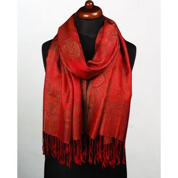 Šála Šála z viskózy a hedvábí červená s tmavě zelenou