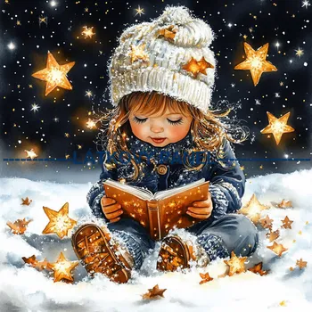 Látkový panel - Holčička s hvězdou - DZ-254 Velikost: 15x15cm, Materiál: Teplákovina nepočesaná