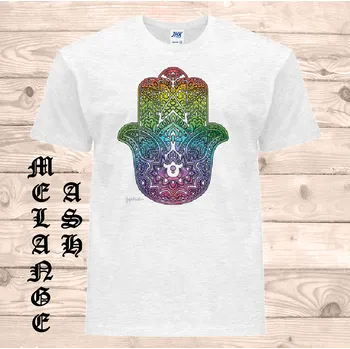 levne-bavlnene-tricko-potisk-hamsa Barva: Ash melange - popelová směs, velikost: 4XL