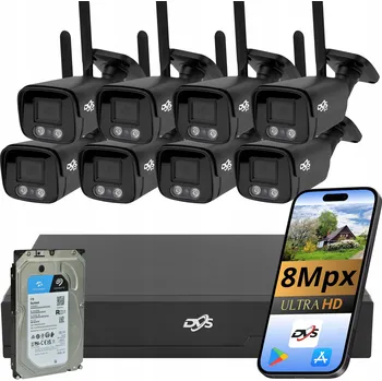 Bezpečnostní kamera Monitorovací sada DVS SADA 8 WIFI KAMER ČERNÁ VENKOVNÍ 4K 2TB
