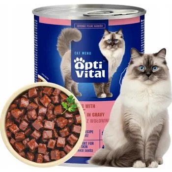 Krmivo pro kočku KRMIVO MOKRÁ PRO KOČKY KOUSKY S HOVĚZÍM V OMÁČCE KONZERVА 415G OPTIVITAL